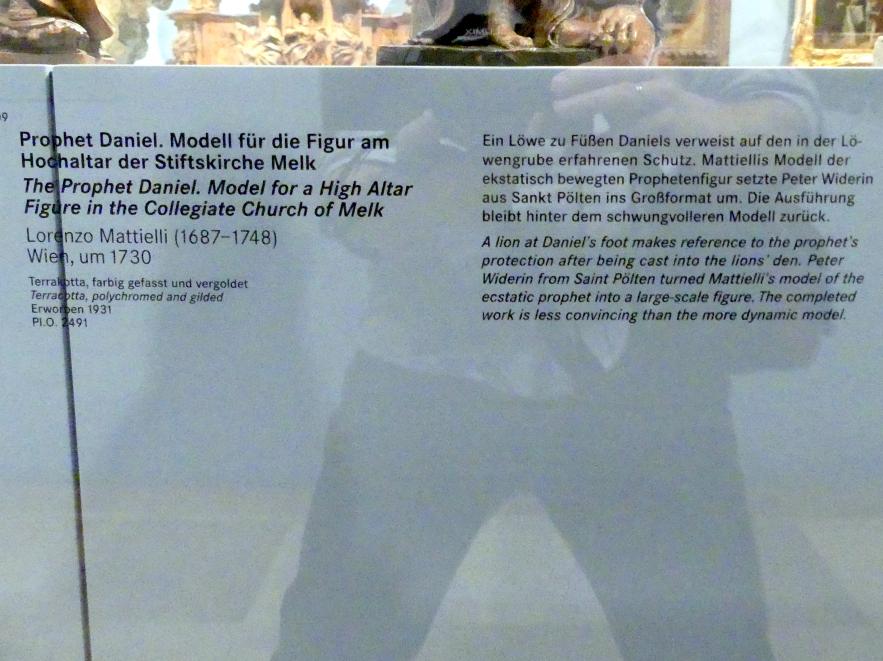 Lorenzo Mattielli (1730), Prophet Daniel. Modell für die Figur am Hochaltar der Stiftskirche Melk, Melk, Benediktinerkloster Stift Melk, Stiftskirche St. Peter und Paul, jetzt Nürnberg, Germanisches Nationalmuseum, Saal 133, um 1730, Bild 2/2