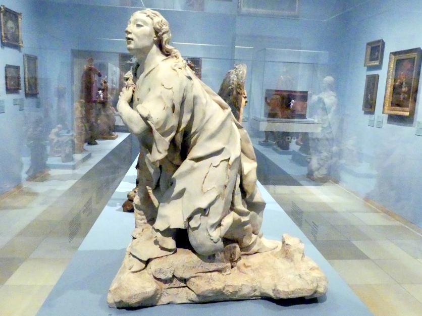 Johann Franz van Helmont (1737), Hl. Maria Aegyptiaca. Modell für eine Figur der Kapelle von Schloss Falkenlust bei Brühl, Brühl, Schloss Falkenlust, jetzt Nürnberg, Germanisches Nationalmuseum, Saal 133, 1737, Bild 2/3