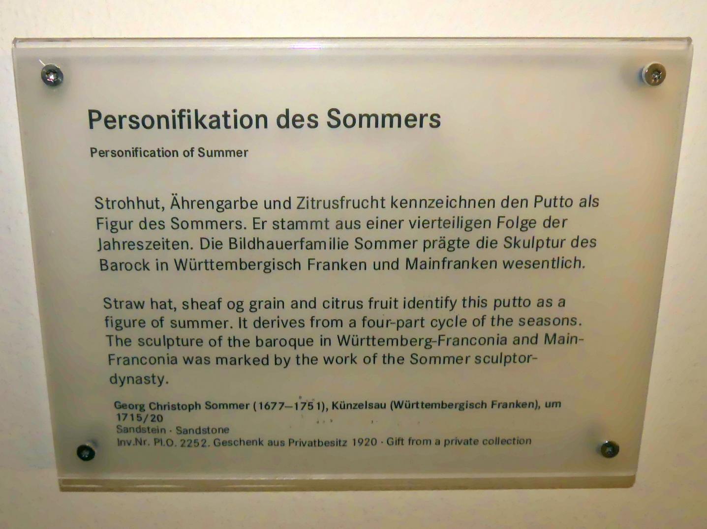 Georg Christoph Sommer (1717), Putto als Personifikation des Sommers, Nürnberg, Germanisches Nationalmuseum, Saal 46, um 1715–1720, Bild 2/2