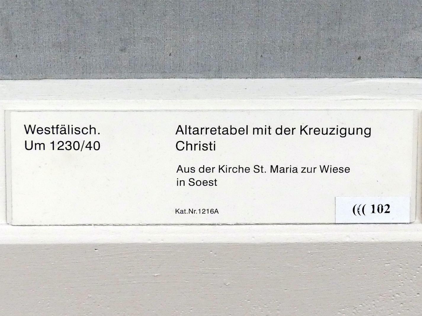 Altarretabel mit der Kreuzigung Christi, Soest, Kirche St. Maria zur Wiese, jetzt Berlin, Gemäldegalerie ("Berliner Wunder"), Saal I, um 1230–1240, Bild 2/2