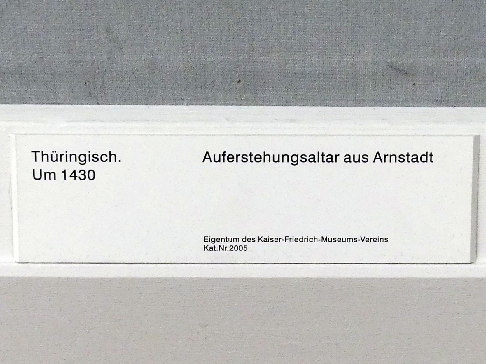 Auferstehungsaltar aus Arnstadt, Arnstadt, Liebfrauenkirche, jetzt Berlin, Gemäldegalerie ("Berliner Wunder"), Saal I, um 1430, Bild 2/2