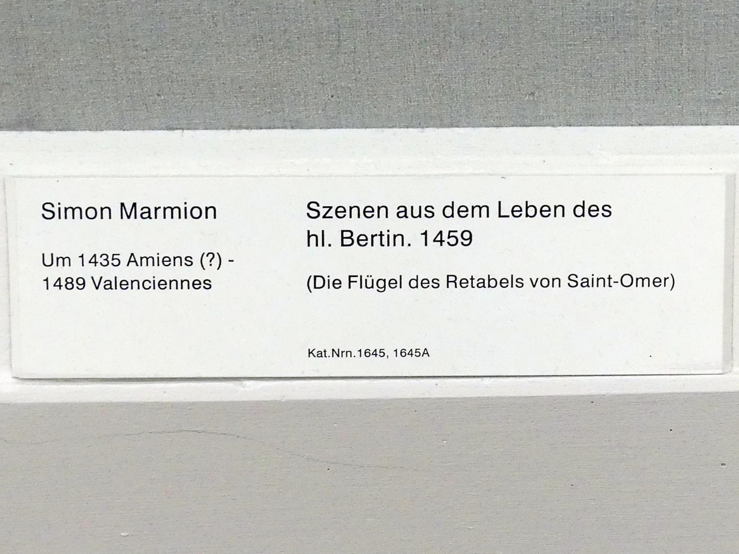 Simon Marmion (1459–1467), Szenen aus dem Leben des hl. Bertin, Saint-Omer, Basilica minor Notre-Dame, jetzt Berlin, Gemäldegalerie ("Berliner Wunder"), Saal IV, 1459, Bild 2/3