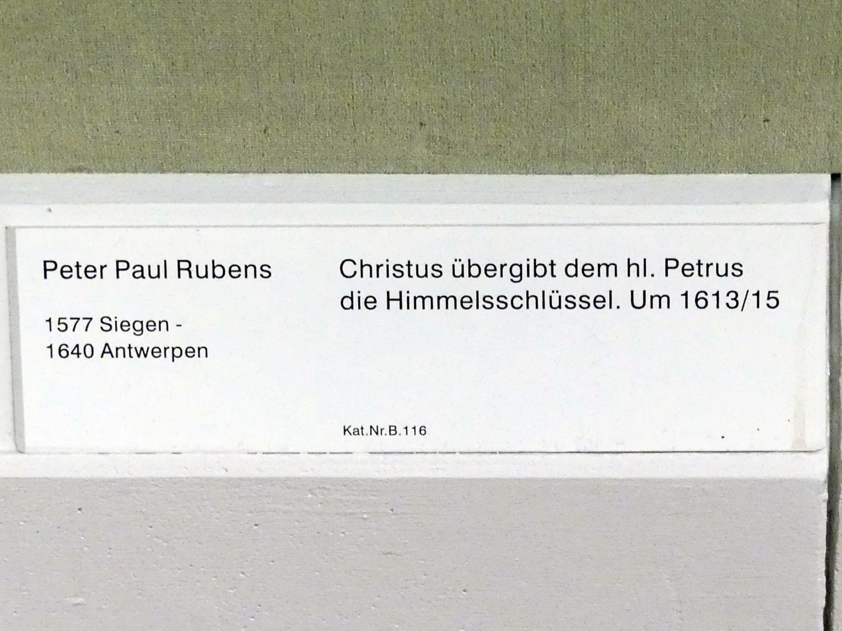 Peter Paul Rubens (1598–1640), Christus übergibt dem hl. Petrus die Himmelsschlüssel, Berlin, Gemäldegalerie ("Berliner Wunder"), Saal VII, um 1613–1615, Bild 2/2