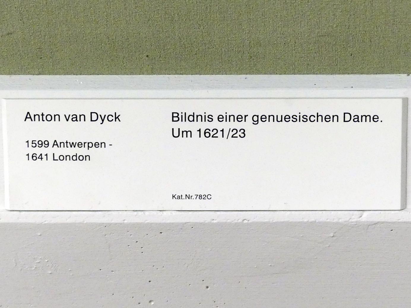 Anthonis (Anton) van Dyck (1614–1641), Bildnis einer genuesischen Dame, Berlin, Gemäldegalerie ("Berliner Wunder"), Saal VII, um 1621–1623, Bild 2/2