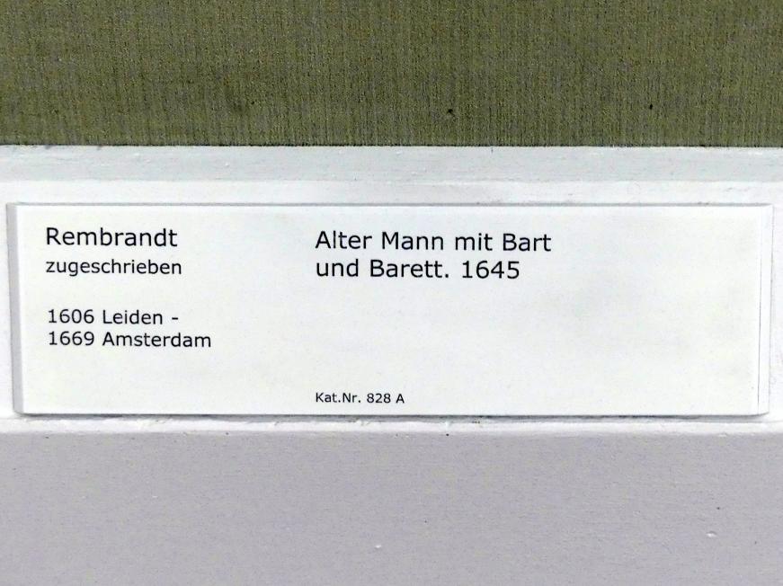 Rembrandt (Rembrandt Harmenszoon van Rijn) (1627–1669), Alter Mann mit Bart und Barett, Berlin, Gemäldegalerie ("Berliner Wunder"), Saal X, 1645, Bild 2/2