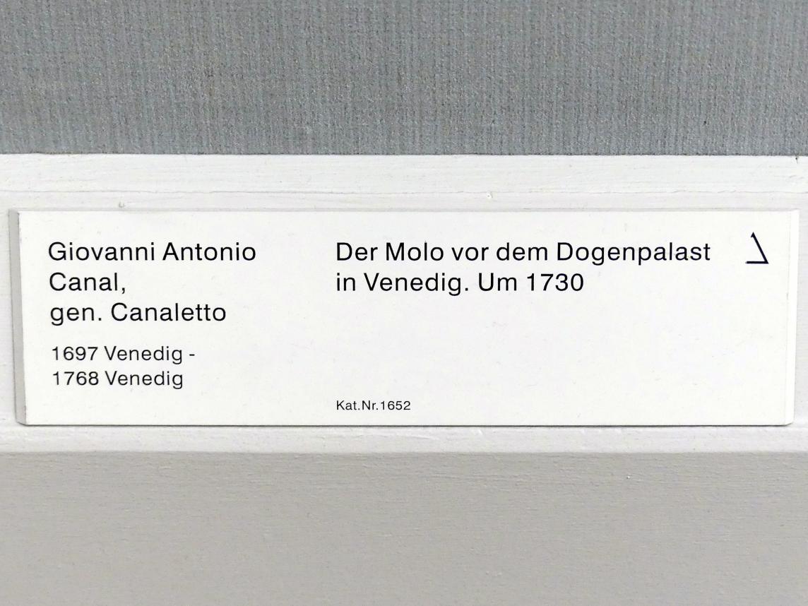 Giovanni Antonio Canal ("Canaletto") (1722–1765), Der Molo vor dem Dogenpalast in Venedig, Berlin, Gemäldegalerie ("Berliner Wunder"), Saal XII, vor 1730, Bild 2/2