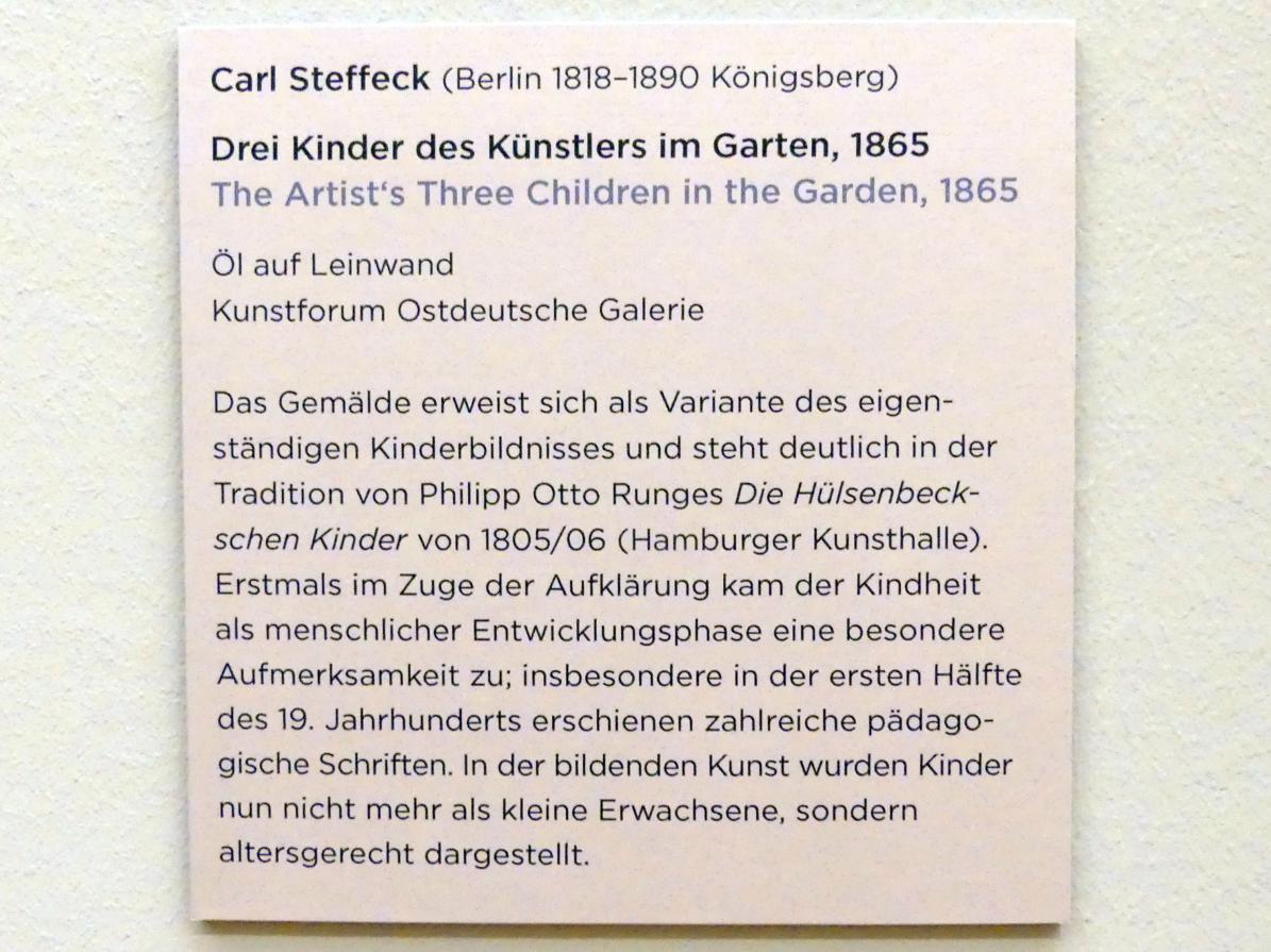 Carl Steffeck (1865–1890), Drei Kinder des Künstlers im Garten, Regensburg, Ostdeutsche Galerie, Saal 3, 1865, Bild 2/2