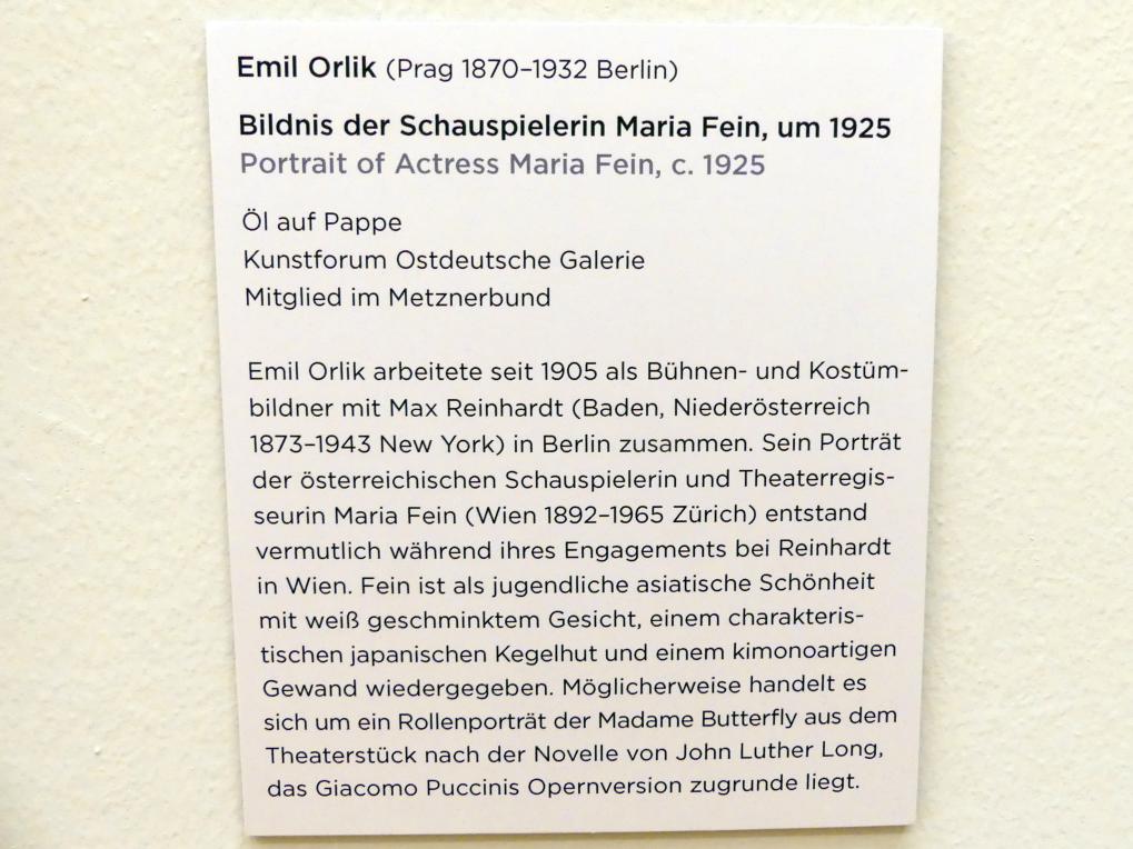 Emil Orlik (1903–1927), Bildnis der Schauspielerin Maria Fein, Regensburg, Ostdeutsche Galerie, Saal 4, um 1925, Bild 2/2