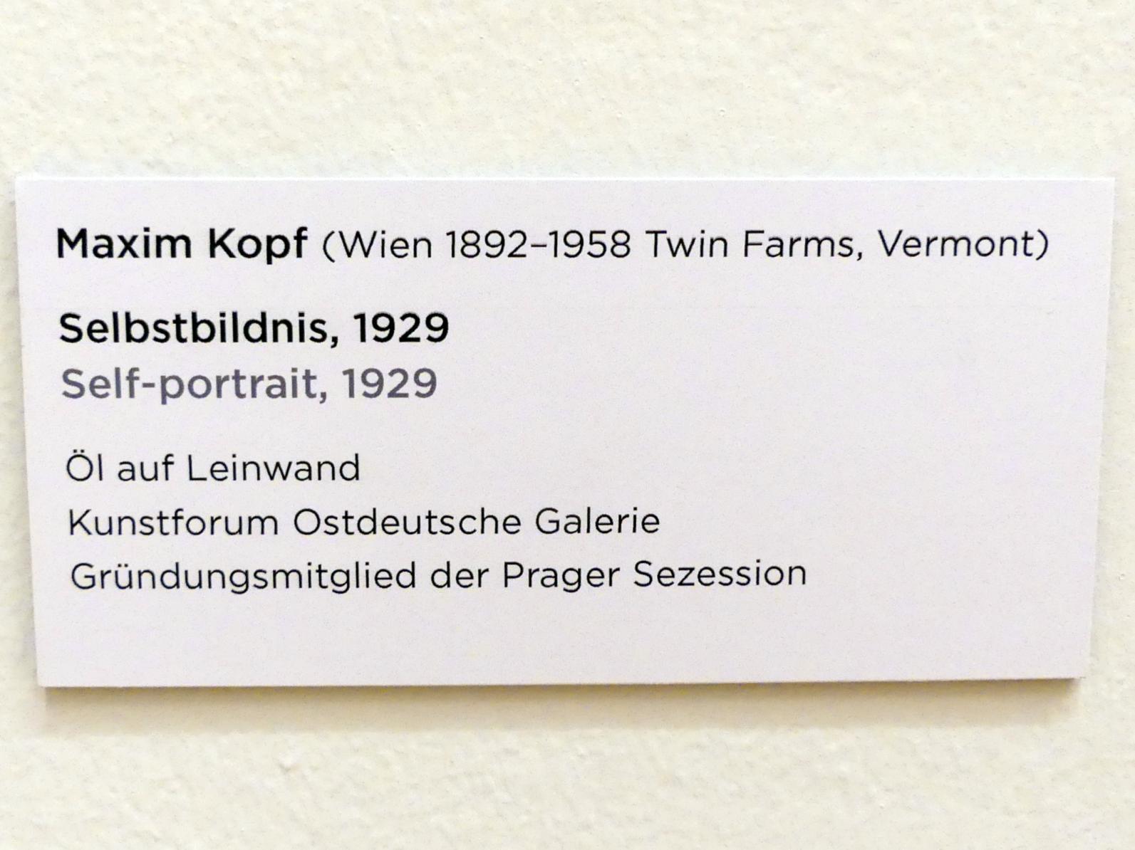 Maxim Kopf (1920–1929), Selbstbildnis, Regensburg, Ostdeutsche Galerie, Saal 4, 1929, Bild 2/2