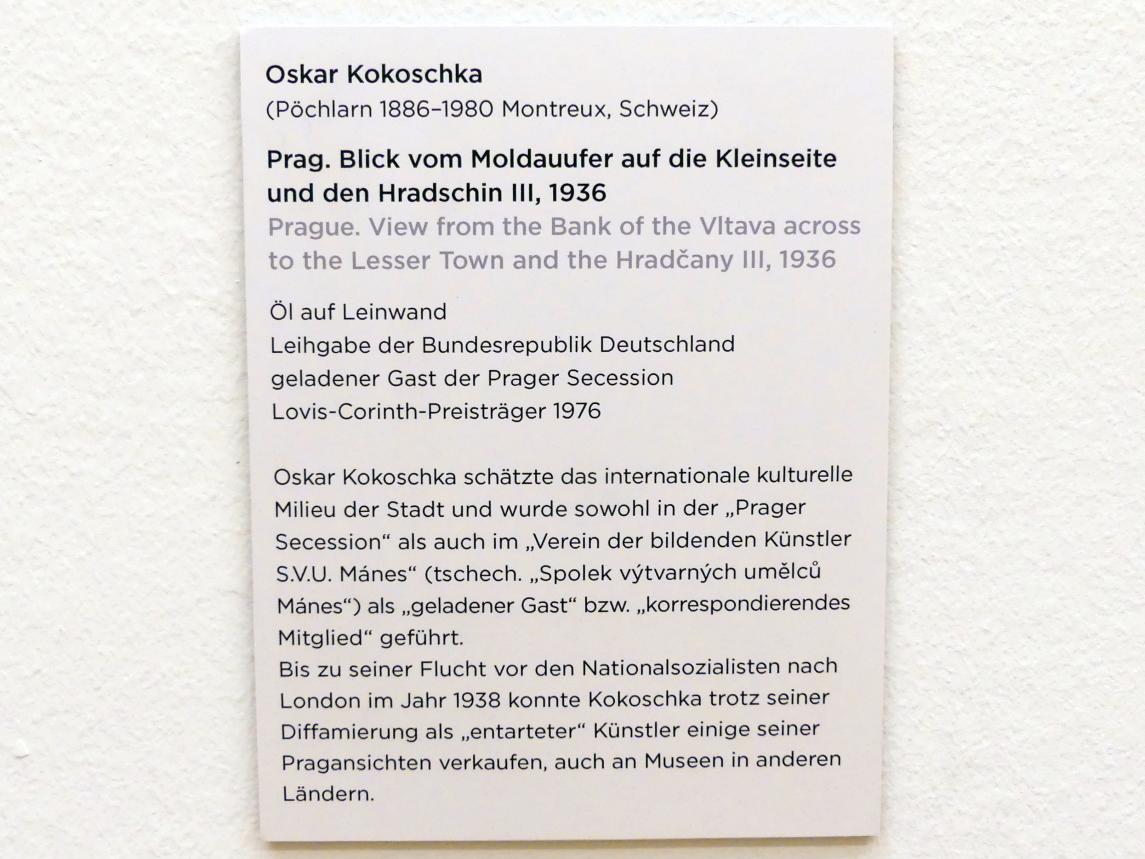 Oskar Kokoschka (1909–1955), Prag. Blick vom Moldauufer auf die Kleinseite und den Hradschin III, Regensburg, Ostdeutsche Galerie, Saal 4, 1936, Bild 2/2