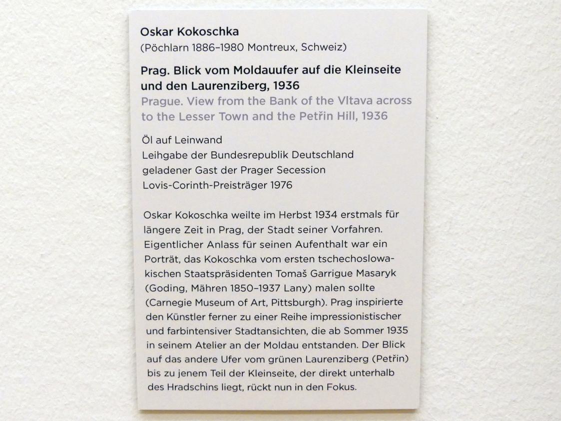 Oskar Kokoschka (1909–1955), Prag. Blick vom Moldauufer auf die Kleinseite und den Laurenziberg, Regensburg, Ostdeutsche Galerie, Saal 4, 1936, Bild 2/2