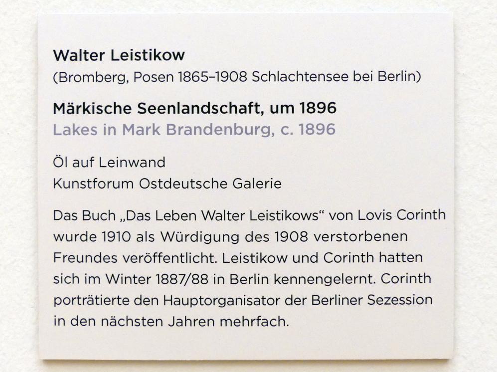 Walter Leistikow (1889–1903), Märkische Seenlandschaft, Regensburg, Ostdeutsche Galerie, Saal 7, um 1896, Bild 2/2