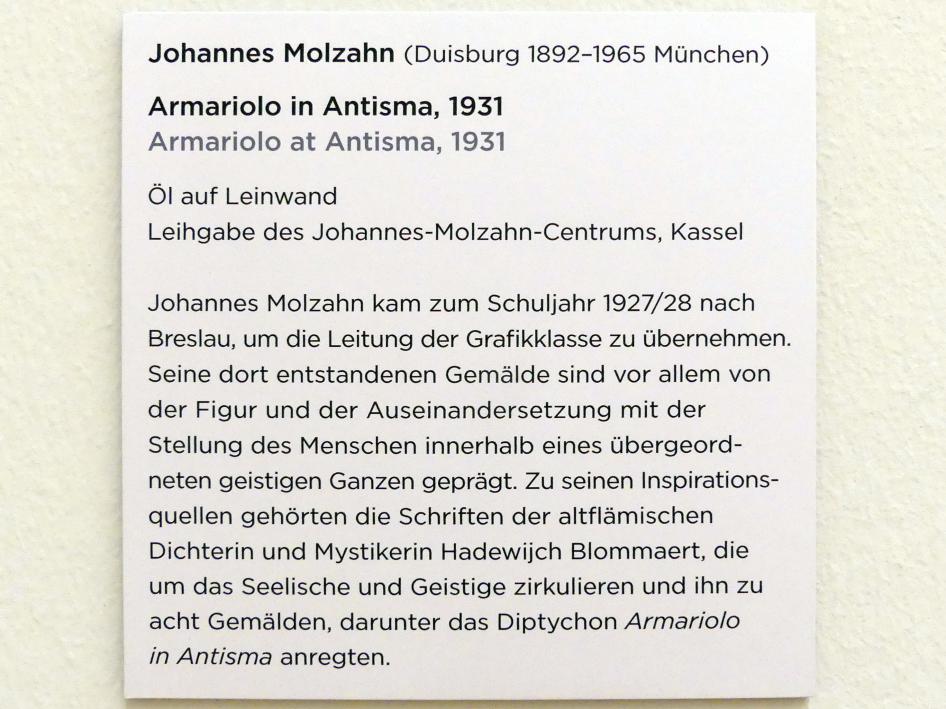 Johannes Molzahn (1925–1931), Armariolo in Antisma, Regensburg, Ostdeutsche Galerie, Saal 8, 1931, Bild 2/2