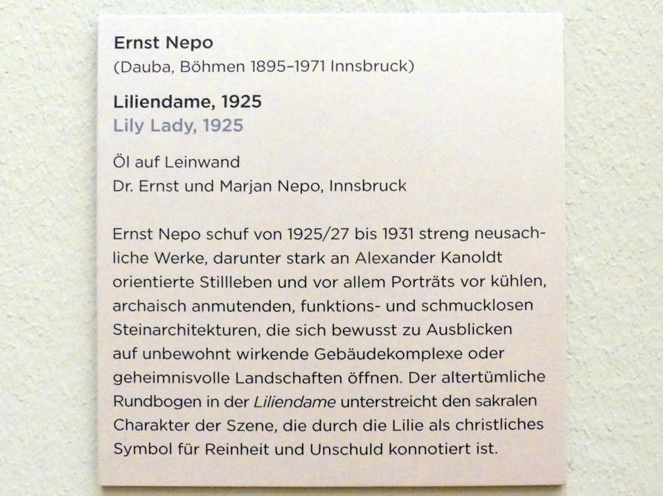 Ernst Nepo (1925–1948), Liliendame, Regensburg, Ostdeutsche Galerie, Saal 9, 1925, Bild 2/2