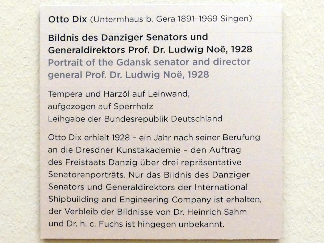 Otto Dix (1913–1949), Bildnis des Danziger Senators und Generaldirektors Prof. Dr. Ludwig Noë, Regensburg, Ostdeutsche Galerie, Saal 9, 1928, Bild 2/2