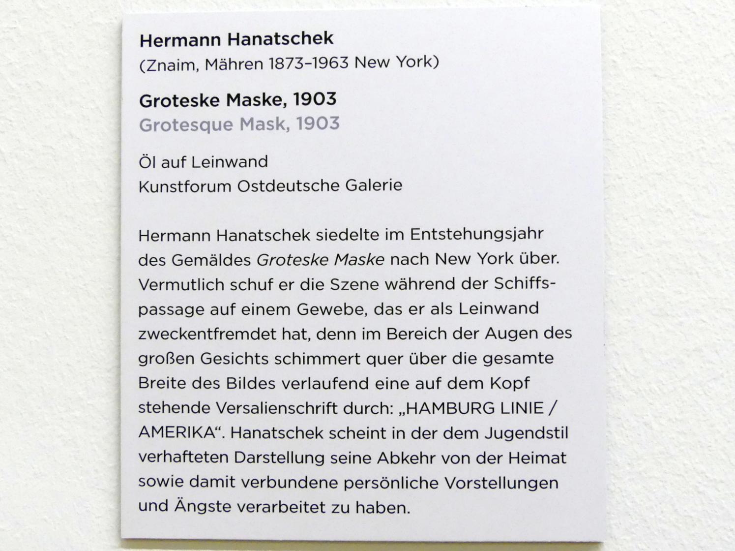 Hermann Hanatschek (1903), Groteske Maske, Regensburg, Ostdeutsche Galerie, Saal 11, 1903, Bild 2/2