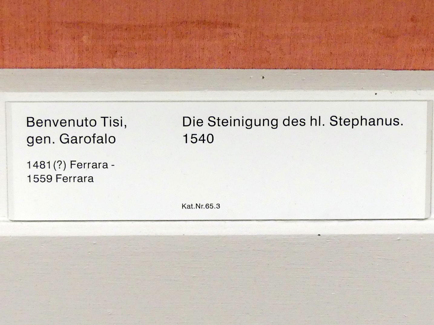 Benvenuto Tisi Garofalo (1509–1540), Die Steinigung des hl. Stephanus, Berlin, Gemäldegalerie ("Berliner Wunder"), Saal XVII, 1540, Bild 2/2