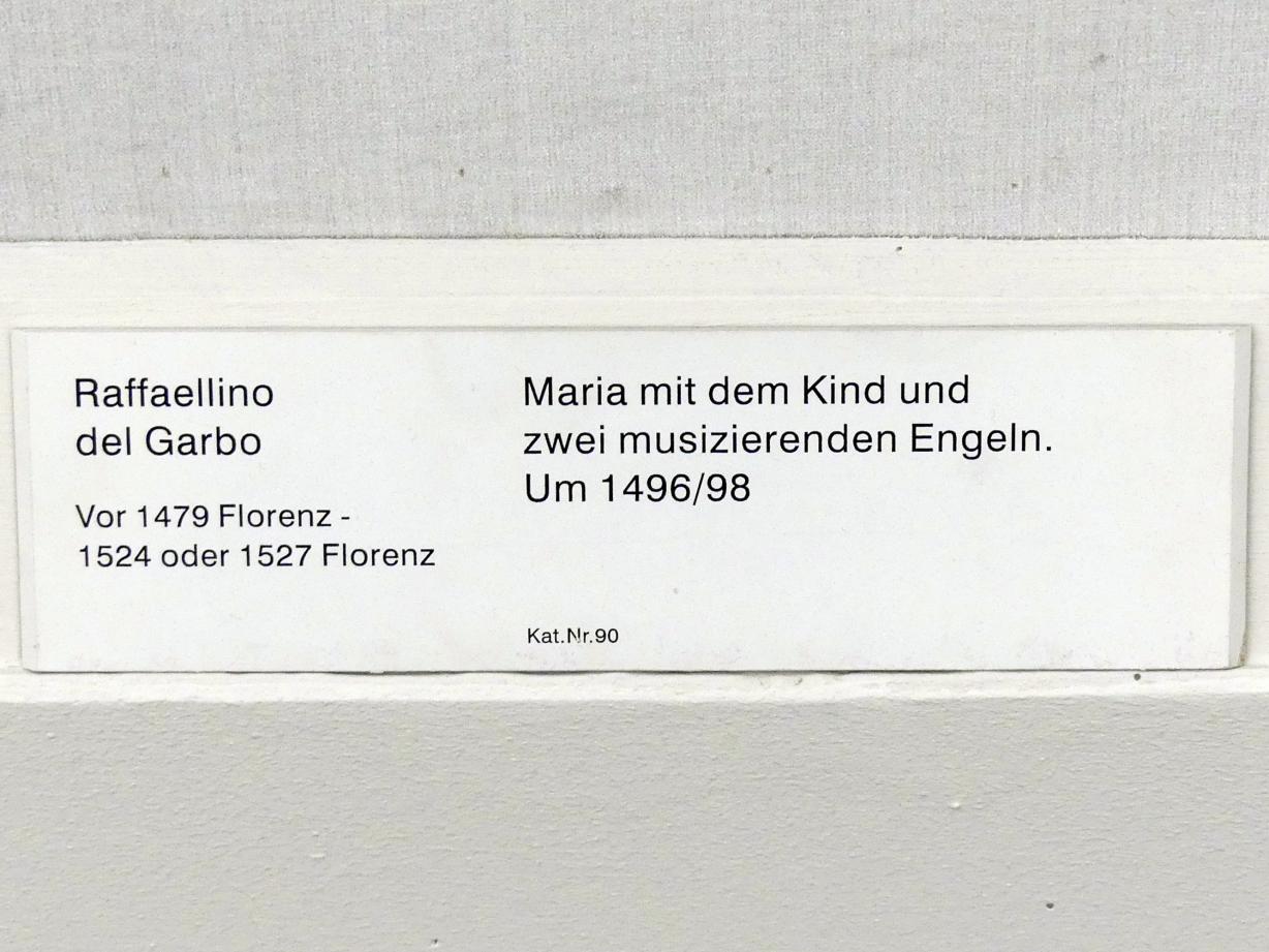 Raffaellino del Garbo (1495–1497), Maria mit dem Kind und zwei musizierenden Engeln, Berlin, Gemäldegalerie ("Berliner Wunder"), Saal XVIII, um 1496–1498, Bild 2/2