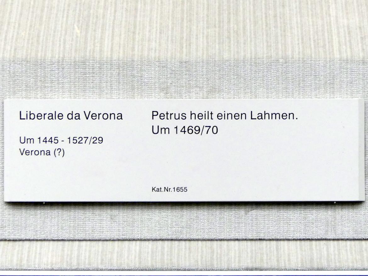 Liberale da Verona (1469–1515), Petrus heilt einen Lahmen, Berlin, Gemäldegalerie ("Berliner Wunder"), Kabinett 35, um 1469–1470, Bild 2/2