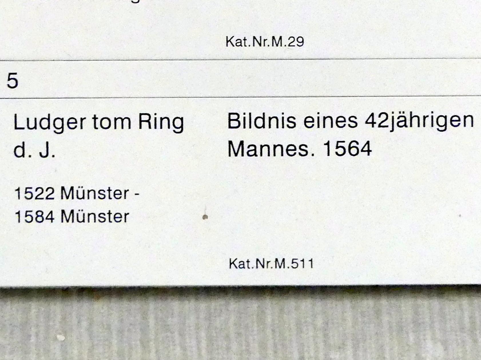 Ludger tom Ring der Jüngere (1564–1568), Bildnis eines Mannes, Berlin, Gemäldegalerie ("Berliner Wunder"), Kabinett 34, 1564, Bild 2/2