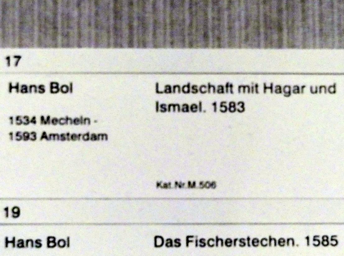 Hans Bol (1583–1589), Landschaft mit Hagar und Ismael, Berlin, Gemäldegalerie ("Berliner Wunder"), Kabinett 34, 1583, Bild 2/2