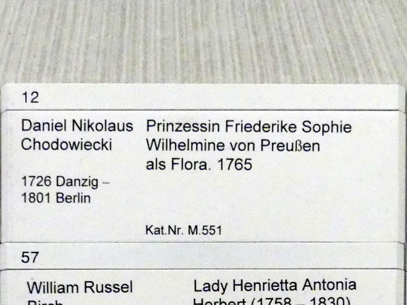 Daniel Nikolaus Chodowiecki (1758–1787), Prinzessin Friederike Sophie Wilhelmine von Preußen als Flora, Berlin, Gemäldegalerie ("Berliner Wunder"), Kabinett 34, 1765, Bild 2/2