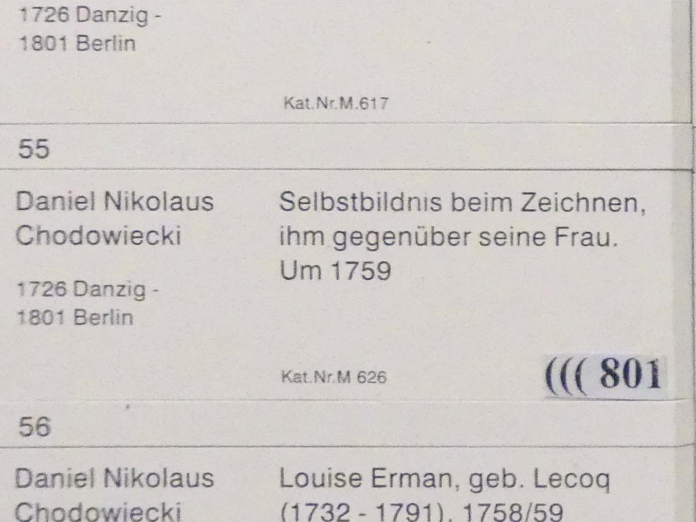 Daniel Nikolaus Chodowiecki (1758–1787), Selbstbildnis beim Zeichnen, ihm gegenüber seine Frau, Berlin, Gemäldegalerie ("Berliner Wunder"), Kabinett 34, um 1759, Bild 2/2
