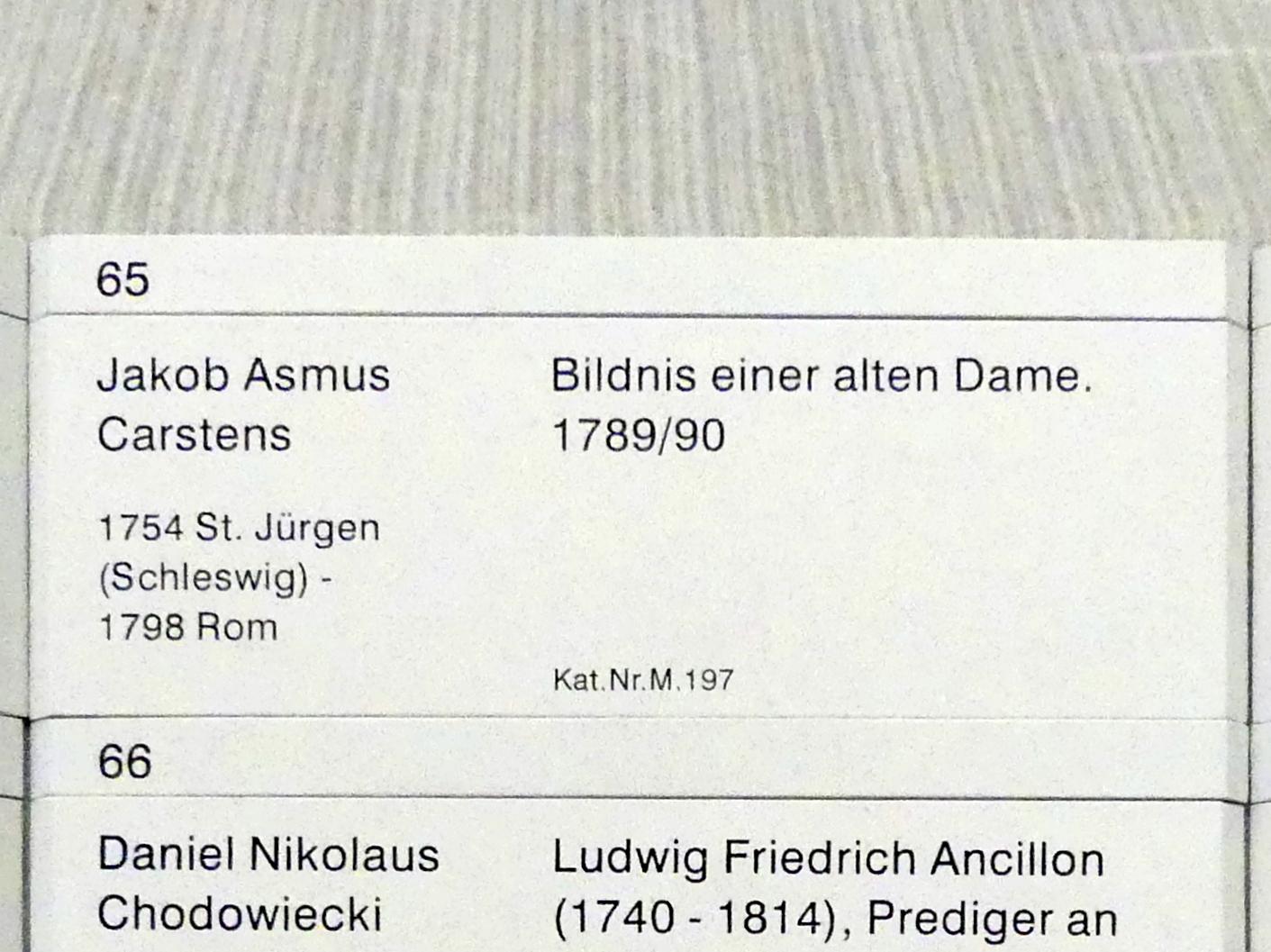 Asmus Jacob Carstens (1789–1795), Bildnis einer alten Dame, Berlin, Gemäldegalerie ("Berliner Wunder"), Kabinett 34, 1789–1790, Bild 2/2