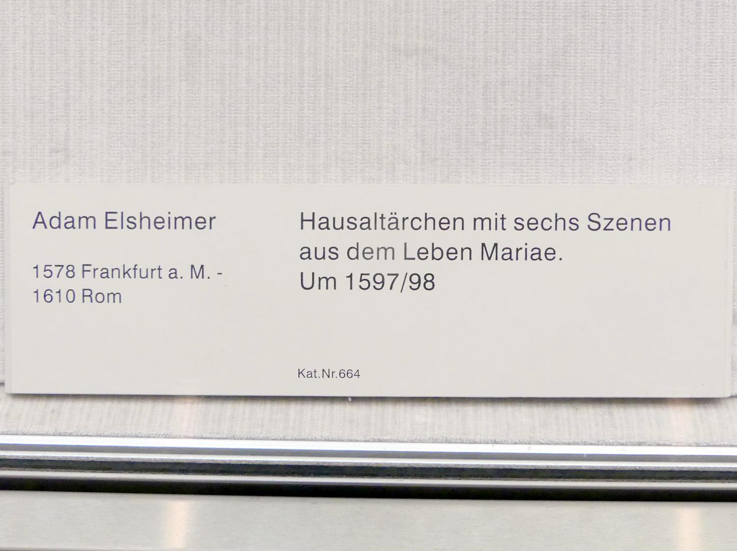 Adam Elsheimer (1597–1609), Hausaltärchen mit sechs Szenen aus dem Leben Mariae, Berlin, Gemäldegalerie ("Berliner Wunder"), Kabinett 34, um 1597–1598, Bild 2/2