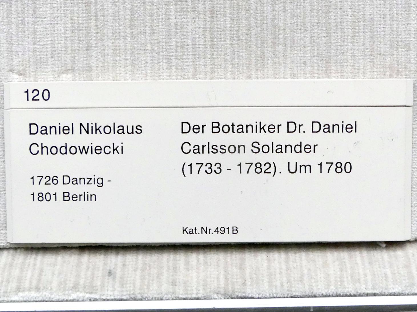Daniel Nikolaus Chodowiecki (1758–1787), Der Botaniker Dr. Daniel Carlsson Solander (1733-1782), Berlin, Gemäldegalerie ("Berliner Wunder"), Kabinett 34, um 1780, Bild 2/2