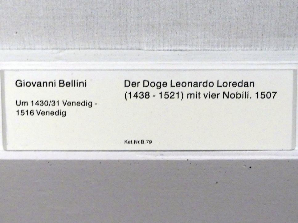 Giovanni Bellini (1452–1515), Der Doge Leonardo Loredan (1438-1521) mit vier Nobili, Berlin, Gemäldegalerie ("Berliner Wunder"), Kabinett 38, 1507, Bild 2/4