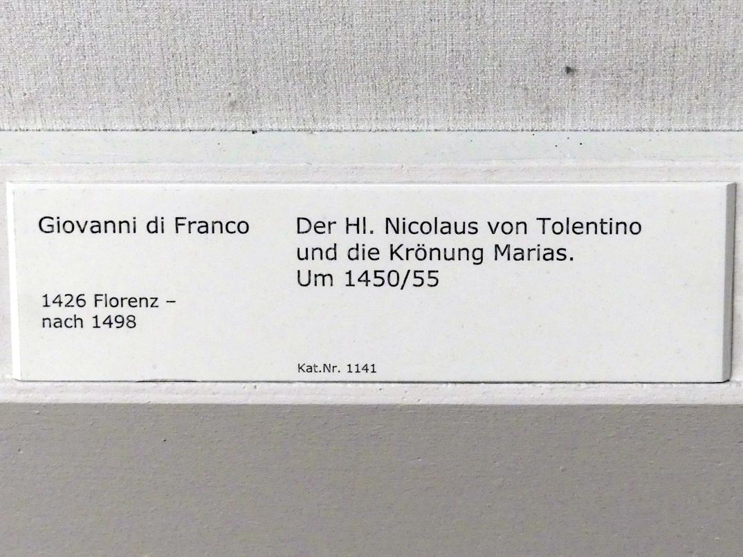 Giovanni di Franco (1452), Der hl. Nikolaus von Tolentino und die Krönung Marias, Berlin, Gemäldegalerie ("Berliner Wunder"), Kabinett 39, 1450–1455, Bild 2/2