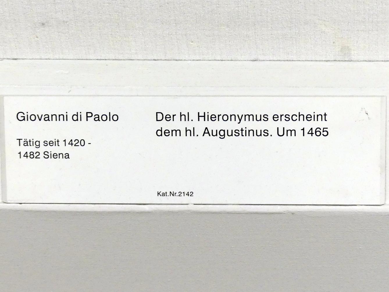 Giovanni di Paolo (1435–1475), Der hl. Hieronymus erscheint dem hl. Augustinus, Berlin, Gemäldegalerie ("Berliner Wunder"), Kabinett 39, um 1465, Bild 2/2