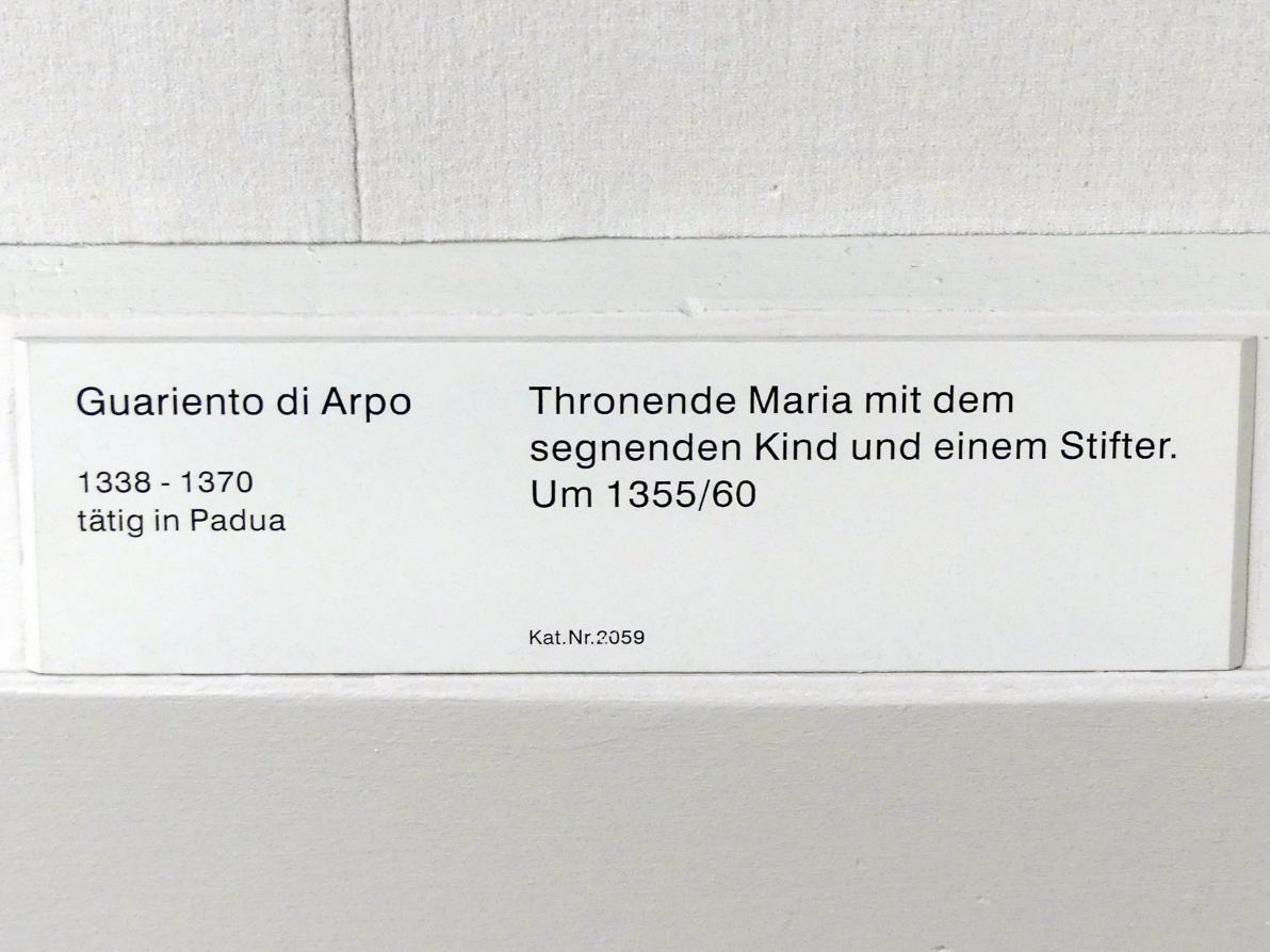 Guariento di Arpo (1357–1370), Thronende Maria mit einem segnenden Kind und einem Stifter, Berlin, Gemäldegalerie ("Berliner Wunder"), Kabinett 40, um 1355–1360, Bild 2/2