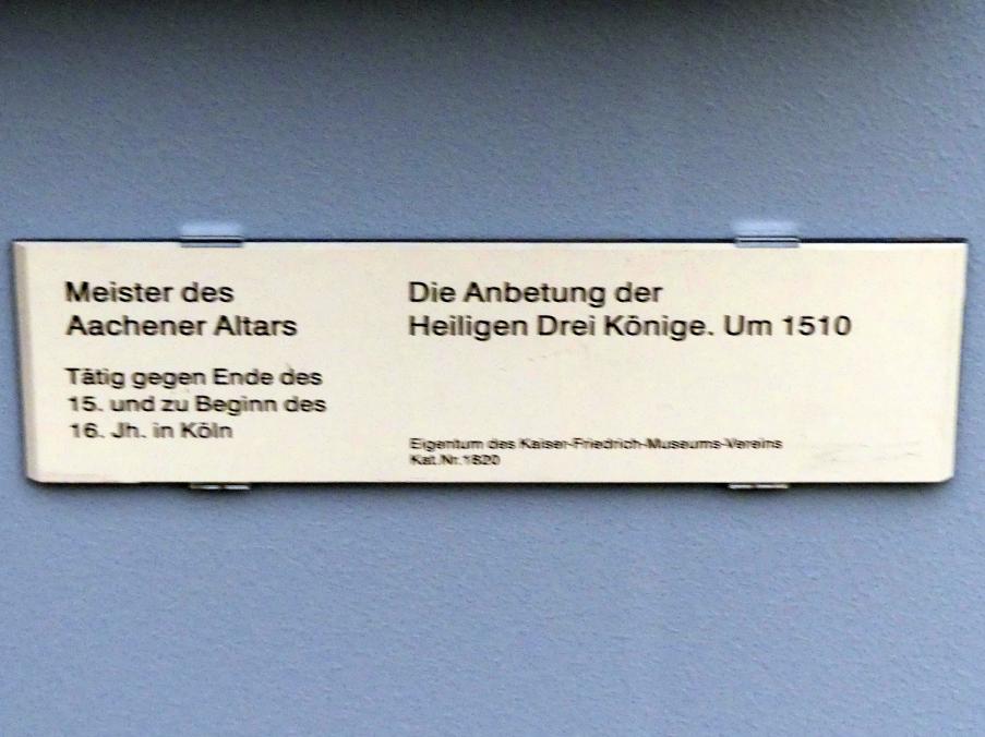 Meister des Aachener Altars (1492–1515), Die Anbetung der Heiligen Drei Könige, Berlin, Gemäldegalerie ("Berliner Wunder"), Kabinett 1, um 1510, Bild 2/2
