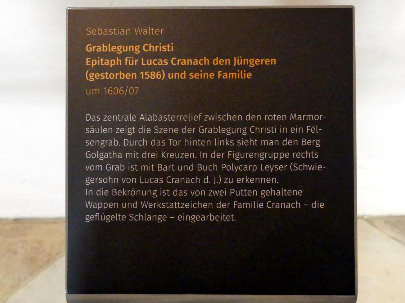 Sebastian Walther (1606), Grablegung Christi, Lutherstadt Wittenberg, Stadt- und Pfarrkirche St. Marien, um 1606–1607, Bild 2/2
