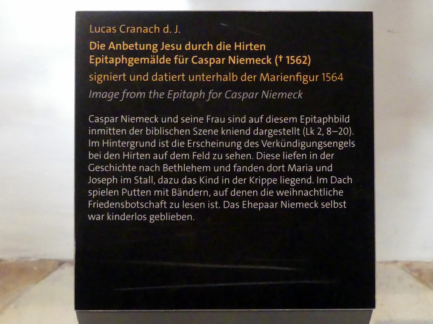 Lucas Cranach der Jüngere (1537–1586), Die Anbetung Jesu durch die Hirten, Lutherstadt Wittenberg, Stadt- und Pfarrkirche St. Marien, 1564, Bild 2/2
