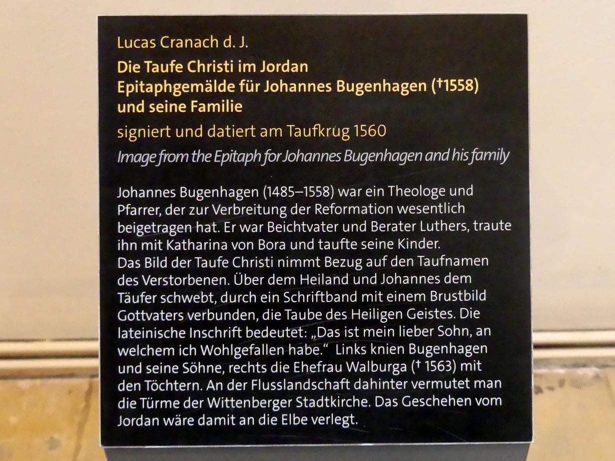 Lucas Cranach der Jüngere (1537–1586), Die Taufe Christi im Jordan, Lutherstadt Wittenberg, Stadt- und Pfarrkirche St. Marien, 1560, Bild 2/2