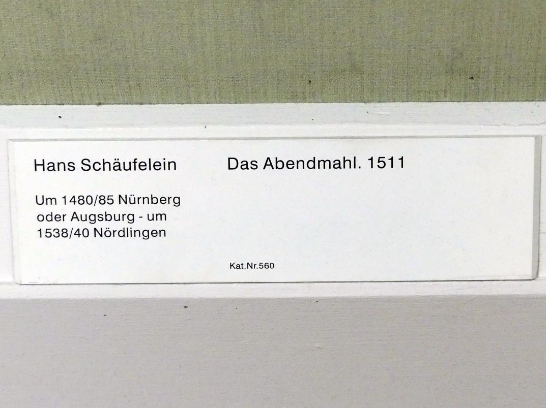 Hans Schäufelein (1503–1531), Das Abendmahl, Berlin, Gemäldegalerie ("Berliner Wunder"), Kabinett 2, 1511, Bild 2/2