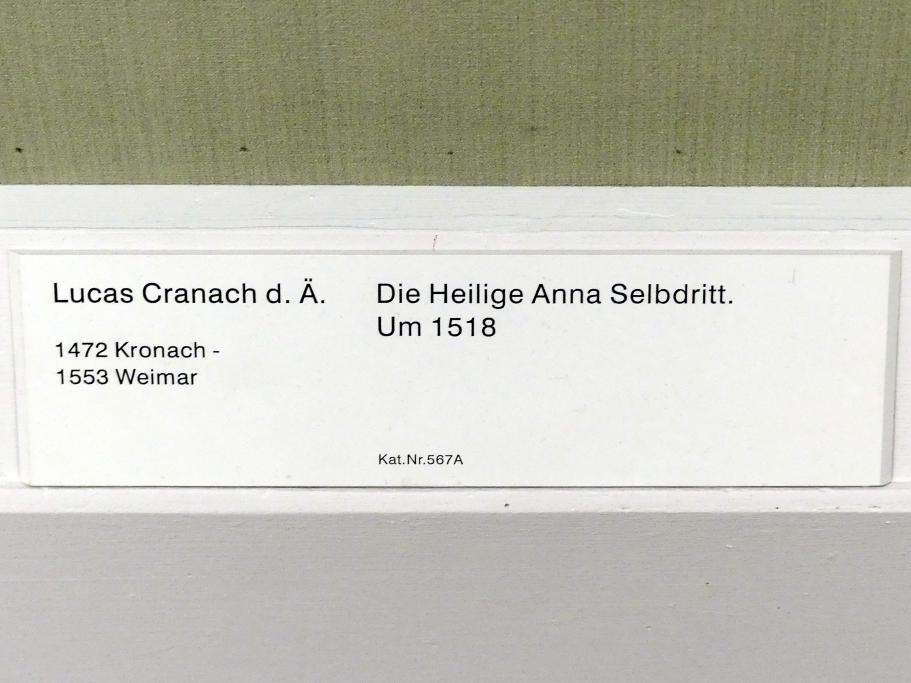 Lucas Cranach der Ältere (1502–1550), Die Heilige Anna Selbdritt, Berlin, Gemäldegalerie ("Berliner Wunder"), Kabinett 3, um 1518, Bild 2/2