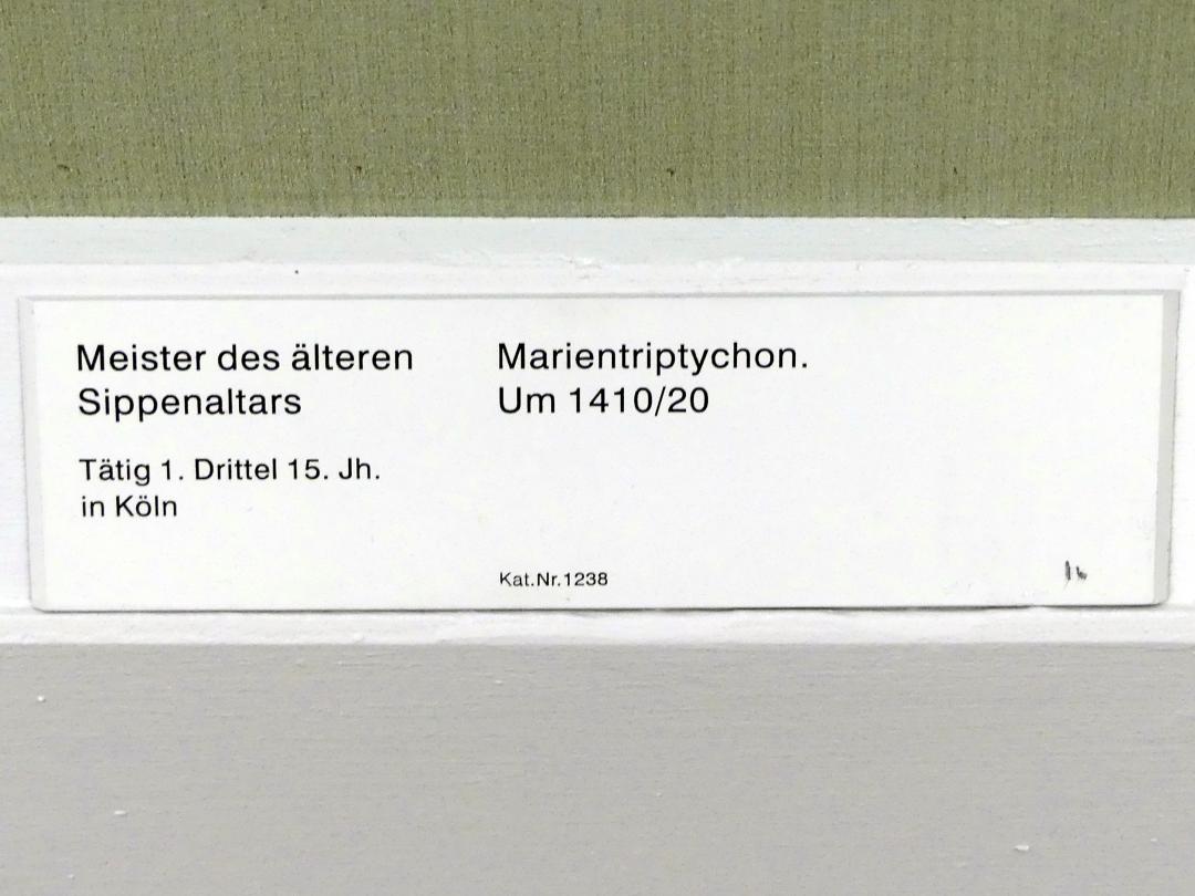 Meister des älteren Sippenaltars (1415–1417), Marientriptychon, Berlin, Gemäldegalerie ("Berliner Wunder"), Kabinett 4, um 1410–1420, Bild 2/2