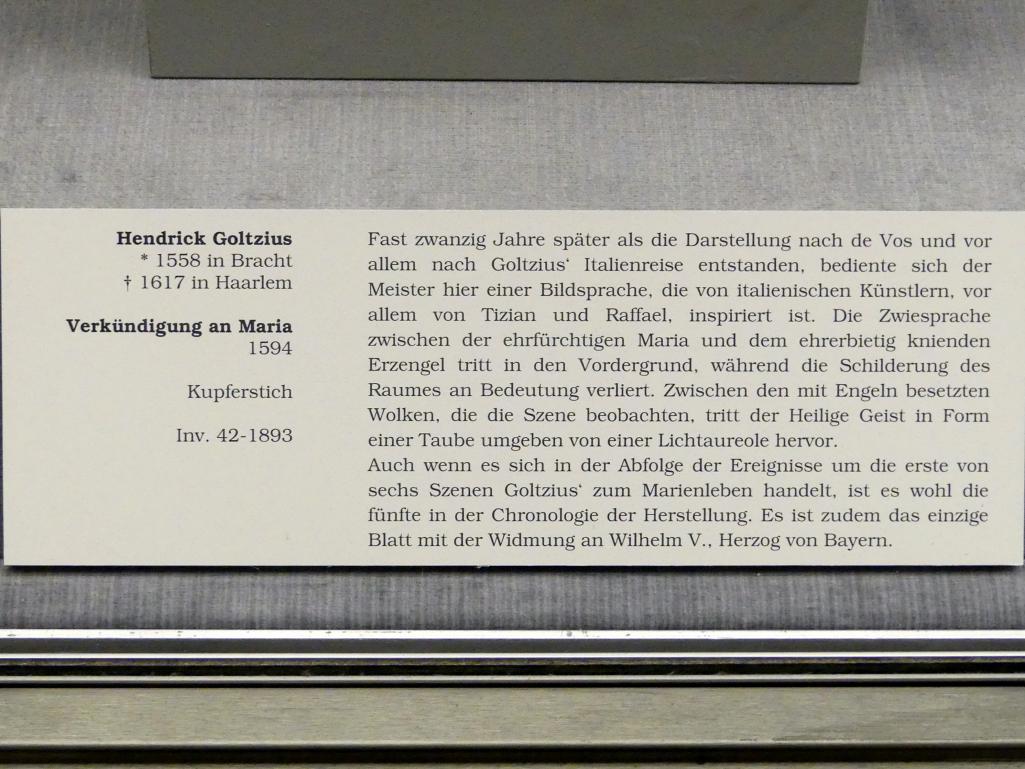 Hendrick Goltzius (1578–1616), Verkündigung an Maria, Berlin, Gemäldegalerie ("Berliner Wunder"), Kabinett 5, um 1594, Bild 3/3
