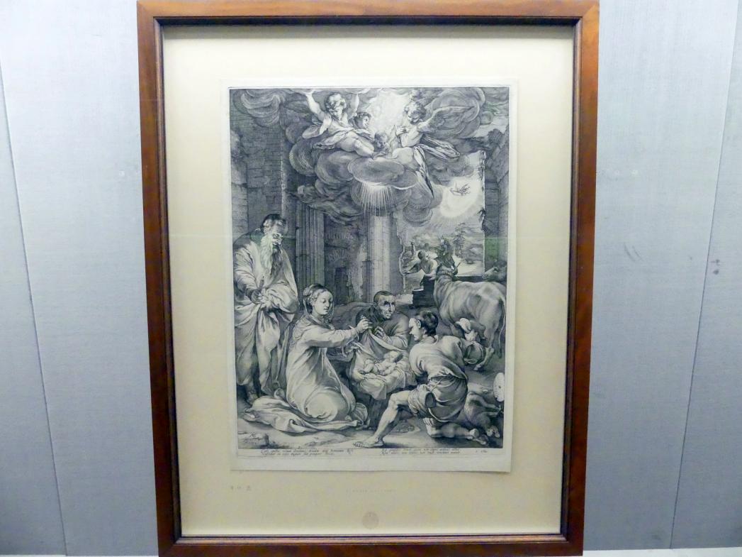 Hendrick Goltzius (1578–1616), Anbetung der Hirten, Berlin, Gemäldegalerie ("Berliner Wunder"), Kabinett 5, um 1594, Bild 2/3