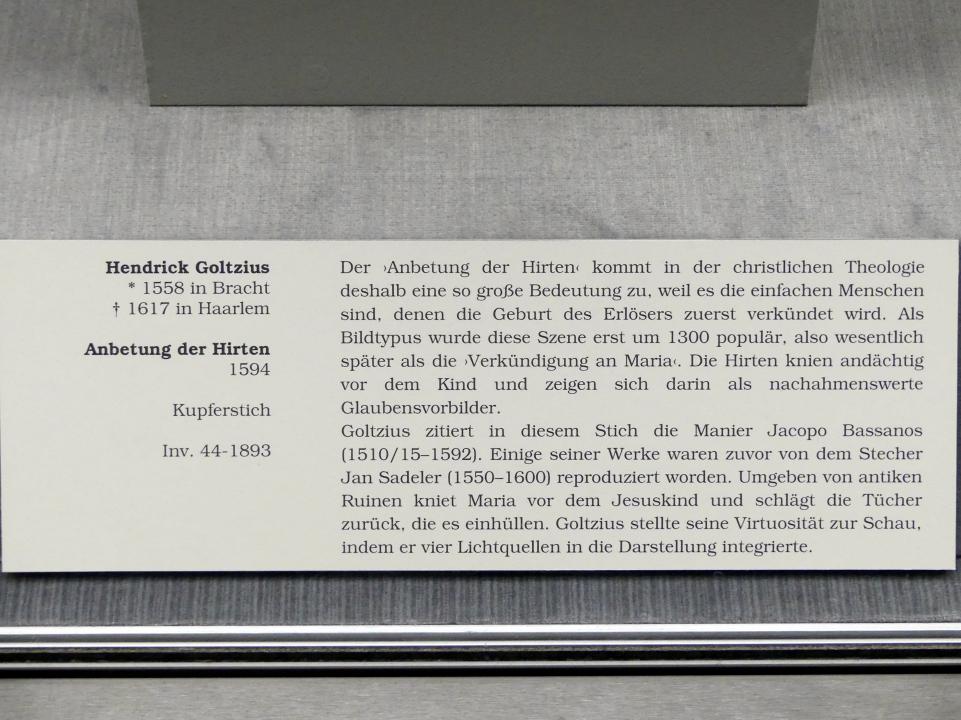Hendrick Goltzius (1578–1616), Anbetung der Hirten, Berlin, Gemäldegalerie ("Berliner Wunder"), Kabinett 5, um 1594, Bild 3/3