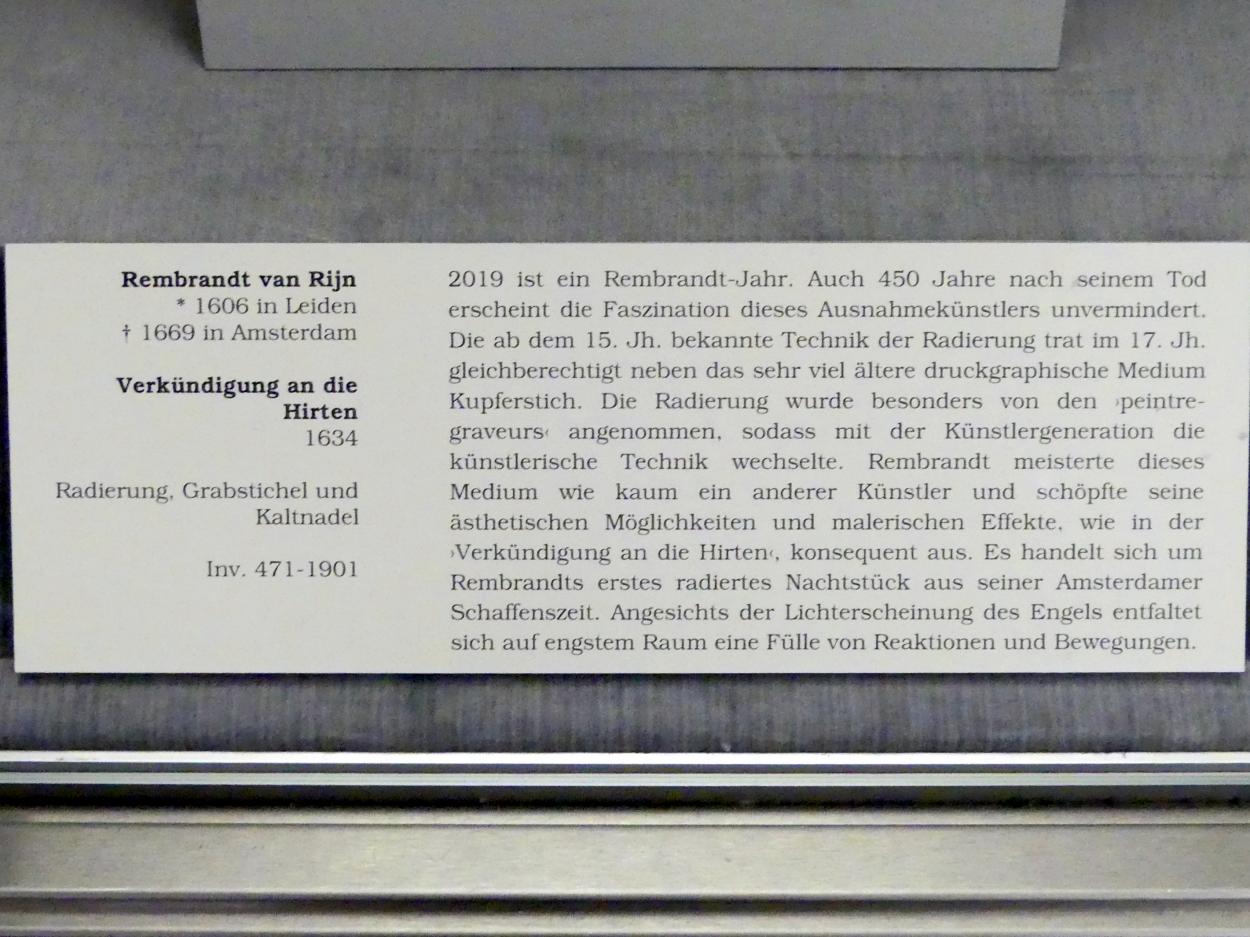 Rembrandt (Rembrandt Harmenszoon van Rijn) (1627–1669), Verkündigung an die Hirten, Berlin, Gemäldegalerie ("Berliner Wunder"), Kabinett 5, 1634, Bild 3/3
