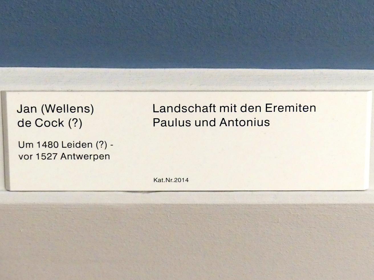 Jan Wellens de Cock (1520–1525), Landschaft mit den Eremiten Paulus und Antonius, Berlin, Gemäldegalerie ("Berliner Wunder"), Kabinett 6, Undatiert, Bild 2/2