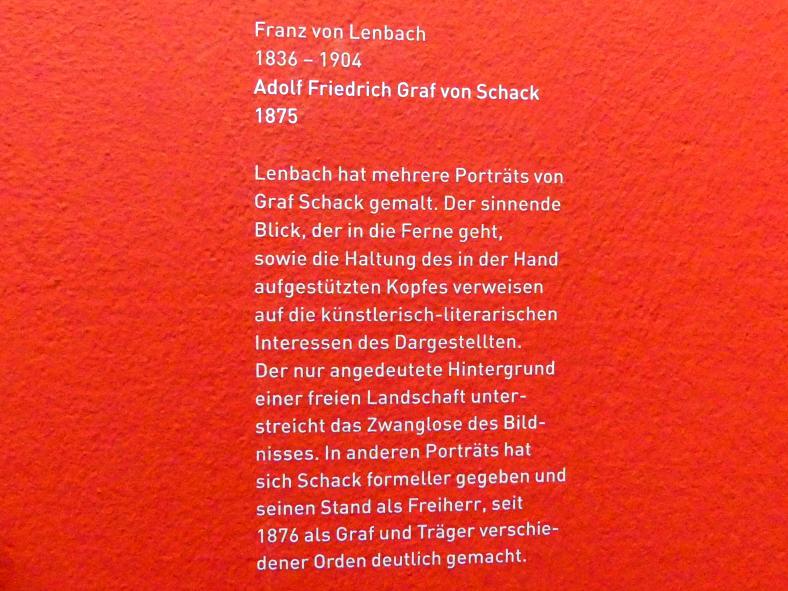 Franz von Lenbach (1858–1903), Adolf Friedrich Graf von Schack, München, Sammlung Schack, Erdgeschoss Saal 1, 1875, Bild 2/2