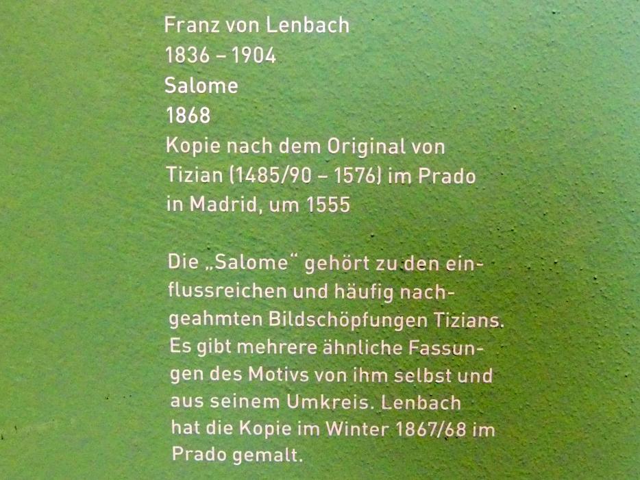 Franz von Lenbach (1858–1903), Salome, München, Sammlung Schack, Obergeschoss Saal 11, 1868, Bild 3/3