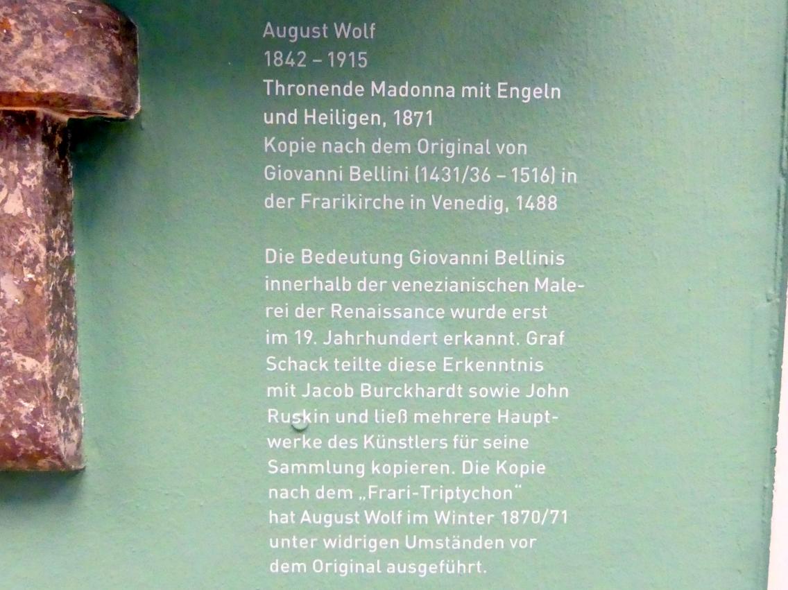 August Wolf (1870–1879), Thronende Madonna mit Engeln und Heiligen, München, Sammlung Schack, Obergeschoss Saal 11, 1871, Bild 2/2