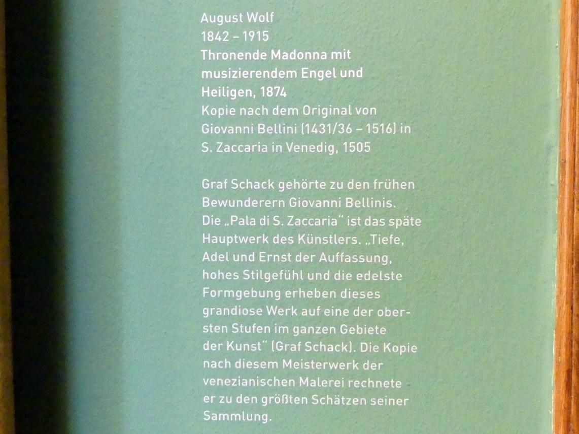 August Wolf (1870–1879), Thronende Madonna mit musizierenden Engeln und Heiligen, München, Sammlung Schack, Obergeschoss Saal 11, 1874, Bild 3/3